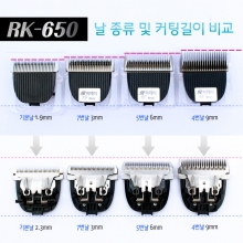 RK-650 및 RK-700 전용날 / 바리깡날 / 클리퍼날 / 날 선택 : 기본날 0.6-2.2mm, 7번날 3mm, 5번날 6mm, 4번날 9mm