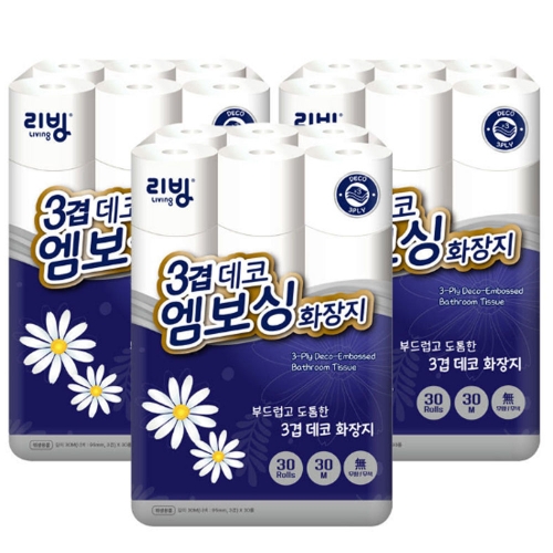 [회원특가+SH] 삼정 리빙3겹데코 30m3겹30롤 화장지
