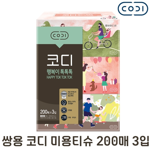 [회원특가+SH] 쌍용 코디 톡톡 미용티슈 200매 3입