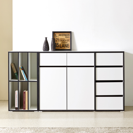 솔로리빙 토브 1200 LP 수납장 높은 거실장 다용도 주방 서랍장 화이트블랙