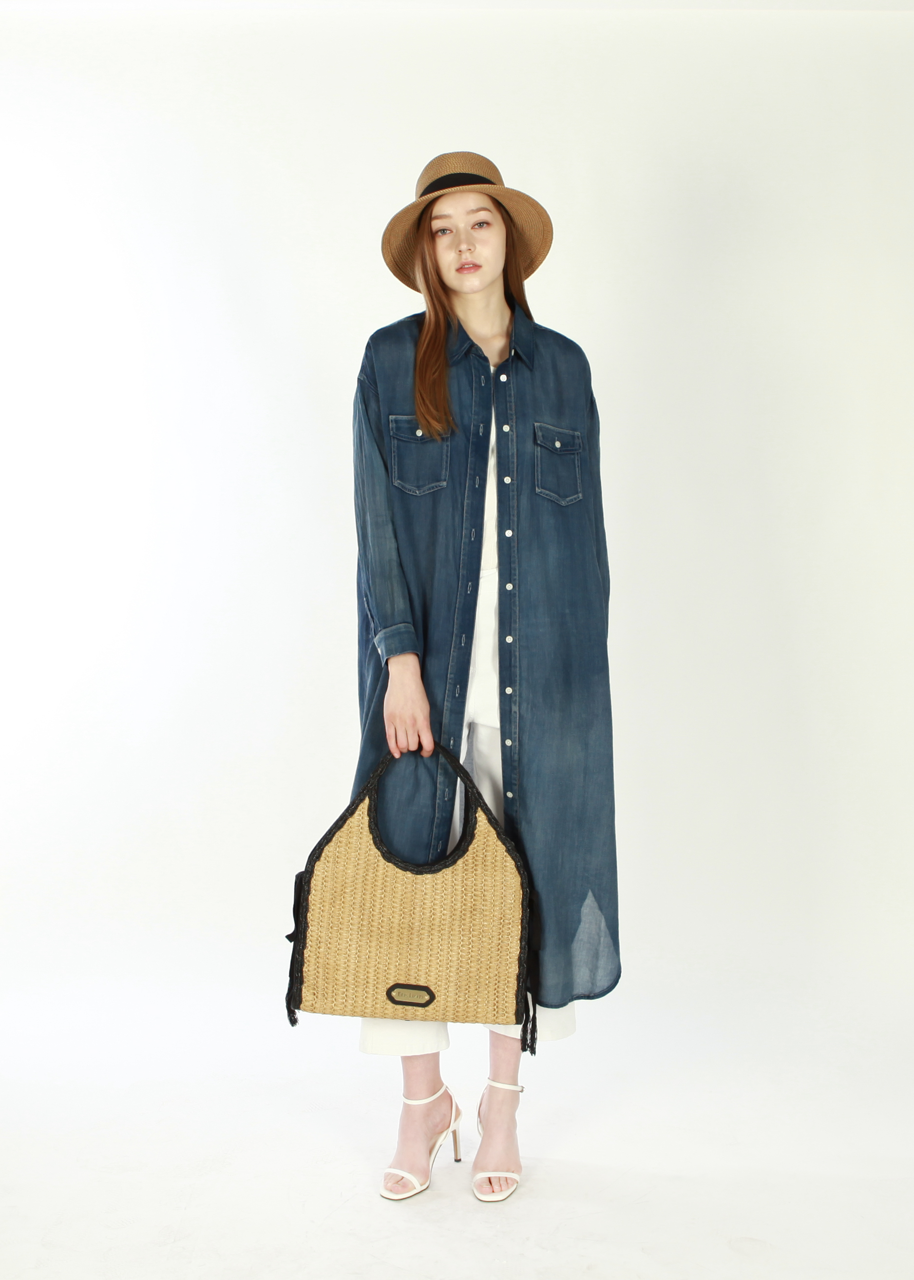 코튼 시스루 데님 원피스(I8M3OP74)