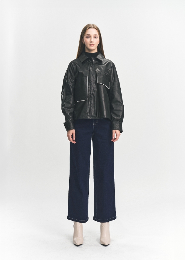 배색포인트 램스킨 레더자켓(I8W3LJ70)