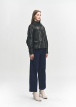 배색포인트 램스킨 레더자켓(I8W3LJ70)