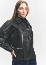 배색포인트 램스킨 레더자켓(I8W3LJ70)