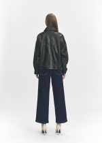 배색포인트 램스킨 레더자켓(I8W3LJ70)