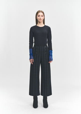 체크 더블버튼 와이드 밴딩 팬츠(I8W3PT76)