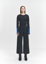 체크 더블버튼 와이드 밴딩 팬츠(I8W3PT76)