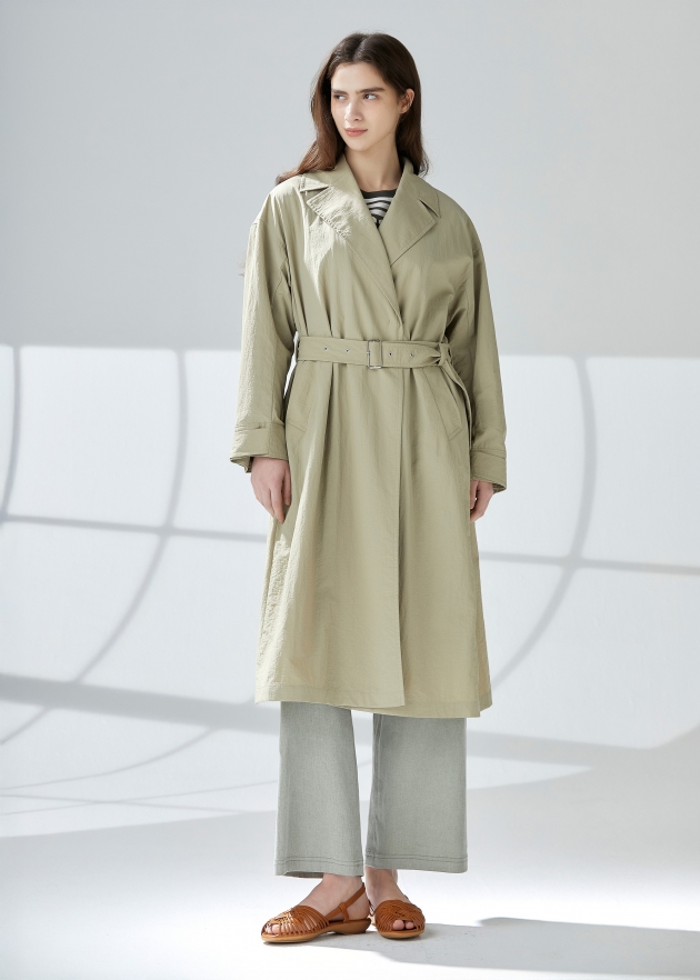 웨이스트 벨트 크링클 트렌치 코트 (I9M3CT71)