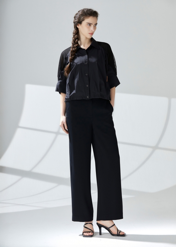 크로셰 메쉬 배색 볼륨 크롭자켓(I9M4JK05)