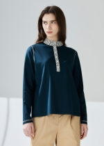 레이스 배색 헨리넥 티셔츠(I9M2BL03)