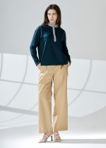 레이스 배색 헨리넥 티셔츠(I9M2BL03)