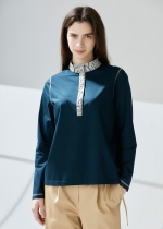 레이스 배색 헨리넥 티셔츠(I9M2BL03)