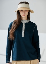 레이스 배색 헨리넥 티셔츠(I9M2BL03)