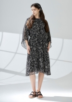 플라워 쉬폰 하프슬리브 셔링 원피스(I9M2OP05)