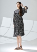 플라워 쉬폰 하프슬리브 셔링 원피스(I9M2OP05)