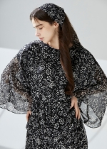 플라워 쉬폰 하프슬리브 셔링 원피스(I9M2OP05)