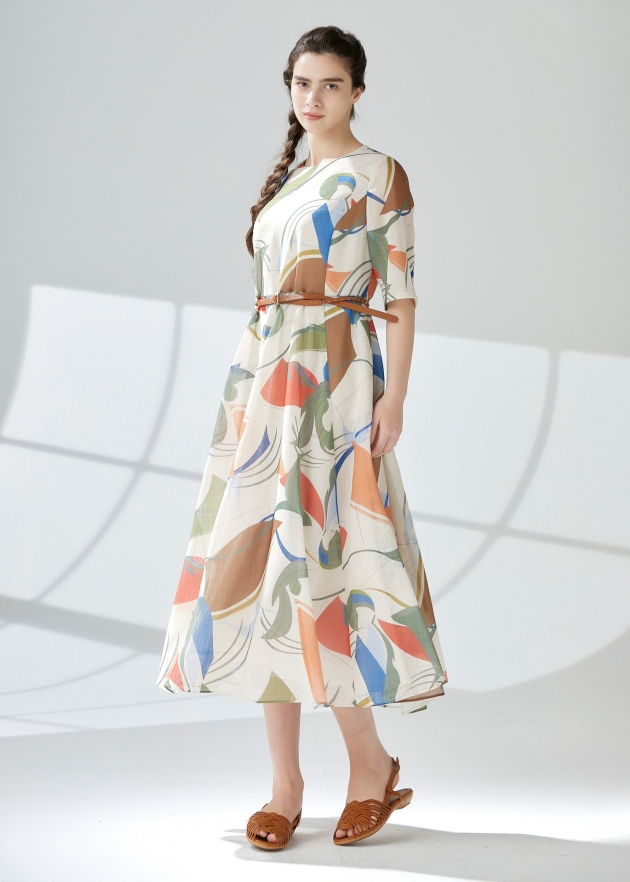 벨티드 린넨라이크 프린팅 원피스(I9M2OP06)