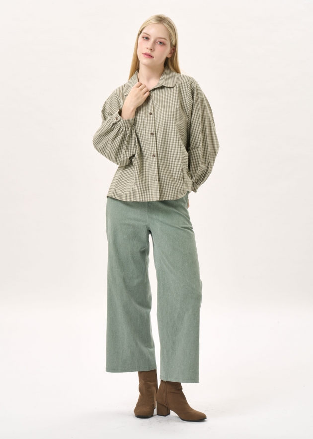 잔체크 기모 벌룬소매 블라우스(I9W2BL04)