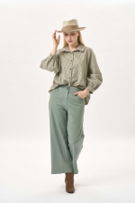 잔체크 기모 벌룬소매 블라우스(I9W2BL04)