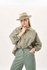 잔체크 기모 벌룬소매 블라우스(I9W2BL04)