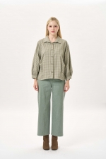 잔체크 기모 벌룬소매 블라우스(I9W2BL04)