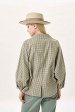 잔체크 기모 벌룬소매 블라우스(I9W2BL04)