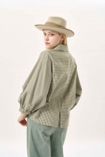 잔체크 기모 벌룬소매 블라우스(I9W2BL04)