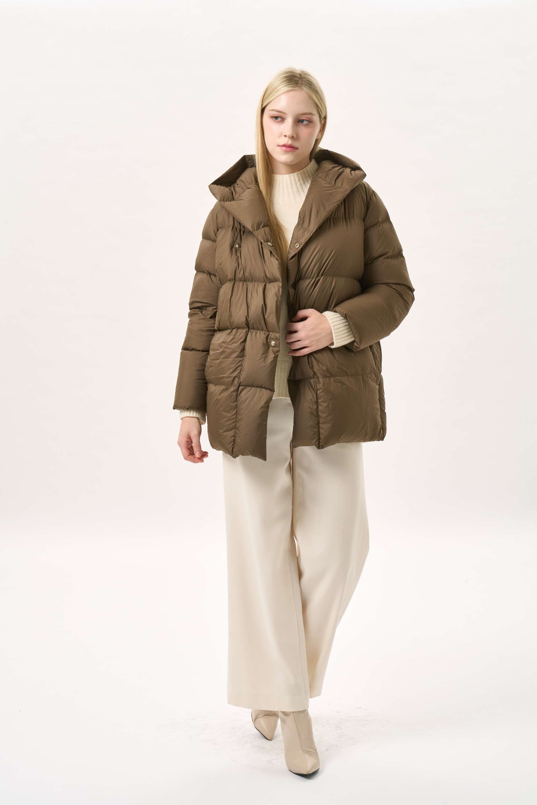 후드 벨티드 구스 다운 점퍼(I9W3DJ74)