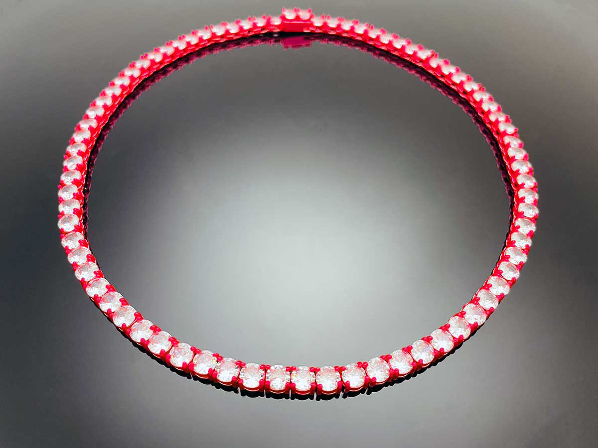 Color Tennis Chain Necklace with New Clasp Candy Red