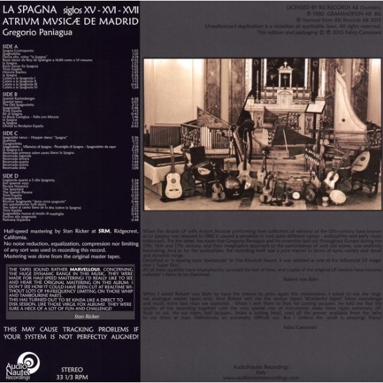 [Audio Nautes]오디오나우테스 Gregorio Paniagua 5-17세기 르네상스와 바로크 음악 모음집 La Spagna XV-XVI-XVII Centuries (1LP)