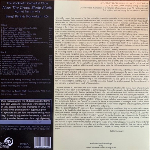 [Audio Nautes]오디오나우테스  Now the green blade Riseth - Stockholm Cathedr 북유럽 스웨덴 성가 (1LP)