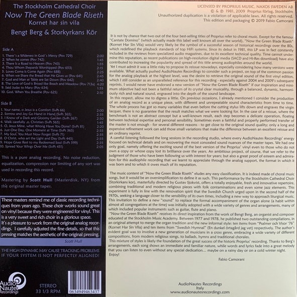[Audio Nautes]오디오나우테스  Now the green blade Riseth - Stockholm Cathedr 북유럽 스웨덴 성가 (1LP)