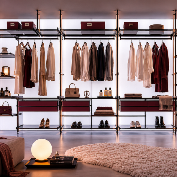 홈파트너 맞춤 유리선반 드레스룸 조명 시스템장 언더우드