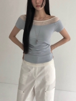 [116] 오프숄더 투톤 티셔츠