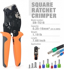 IWISS/icrimp  SN-TG16 Square Ratchet Crimper for End Sleeves and Ferrules 0.25-16mm2 AWG 24-6
