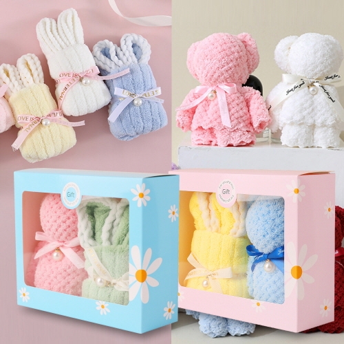 핸드메이드 캐릭터 타월 행주 베어 레빗 2p 세트 (케이스포함)