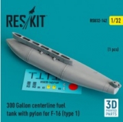 [사전 예약] RSU32-0142 300 Gallon centerline fuel tank with pylon for F-16 (type 1) (1 pcs) (3D Printed) (1/32)