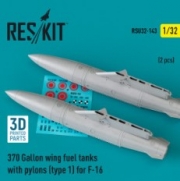 [사전 예약] RSU32-0143 370 Gallon wing fuel tanks with pylons (type 1) for F-16 (2 pcs) (3D Printed) (1/32)
