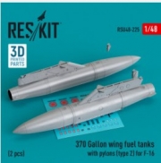 [사전 예약] RSU48-0225 370 Gallon wing fuel tanks with pylons (type 2) for F-16 (2 pcs) (3D Printed) (1/48)