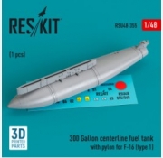 [사전 예약] RSU48-0355 300 Gallon centerline fuel tank with pylon for F-16 (type 1) (1 pcs) (3D Printed) (1/48)
