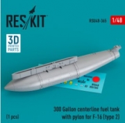 [사전 예약] RSU48-0365 300 Gallon centerline fuel tank with pylon for F-16 (type 2) (1 pcs) (3D Printed) (1/48)