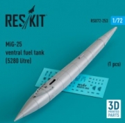 [사전 예약] RSU72-0253 MiG-25 ventral fuel tank (5280 litre) (1 pcs) (3D Printed) (1/72)