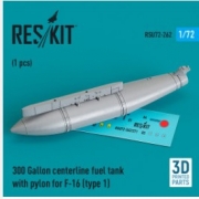 [사전 예약] RSU72-0262 300 Gallon centerline fuel tank with pylon for F-16 (type 1) (1 pcs) (3D Printed) (1/72)