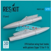 [사전 예약] RSU72-0263 370 Gallon wing fuel tanks with pylons (type 1) for F-16 (2 pcs) (3D Printed) (1/72)