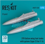[사전 예약] RSU72-0268 370 Gallon wing fuel tanks with pylons (type 2) for F-16 (2 pcs) (3D Printed) (1/72)