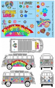 [사전 예약] TBD972 1/24 Water Decals for VW Samba Bus T1 Hippy Peace Love Power Flower Decal TBD972