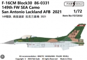 [사전 예약] FD72032 1/72 F-16CM Block30 86-0331 149th FW SEA Camo San Antonio Lackland AFB 2021