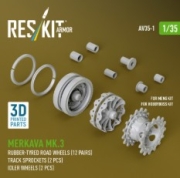 [사전 예약] AV35-0001 1/35 Merkava Mk.3 rubber bandage road wheels (12 pairs), track sprockets (2 pcs), idler wheels (2 pcs) for Meng/HobbyBoss kit (3D Printed) (1/35) 1/35
