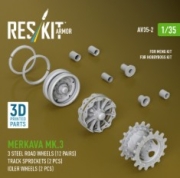 [사전 예약] AV35-0002 1/35 Merkava Mk.3 steel road wheels (12 pairs), track sprockets (2 pcs), idler wheels (2 pcs) for Meng/HobbyBoss kit (3D Printed) (1/35) 1/35