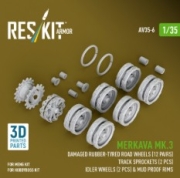 [사전 예약] AV35-0006 1/35 Merkava Mk.3 damaged rubber bandage wheels (12 pairs), track sprockets (2 pcs), idler wheels (2 pcs) for Meng/HobbyBoss kit (3D Printed) (1/35) 1/35